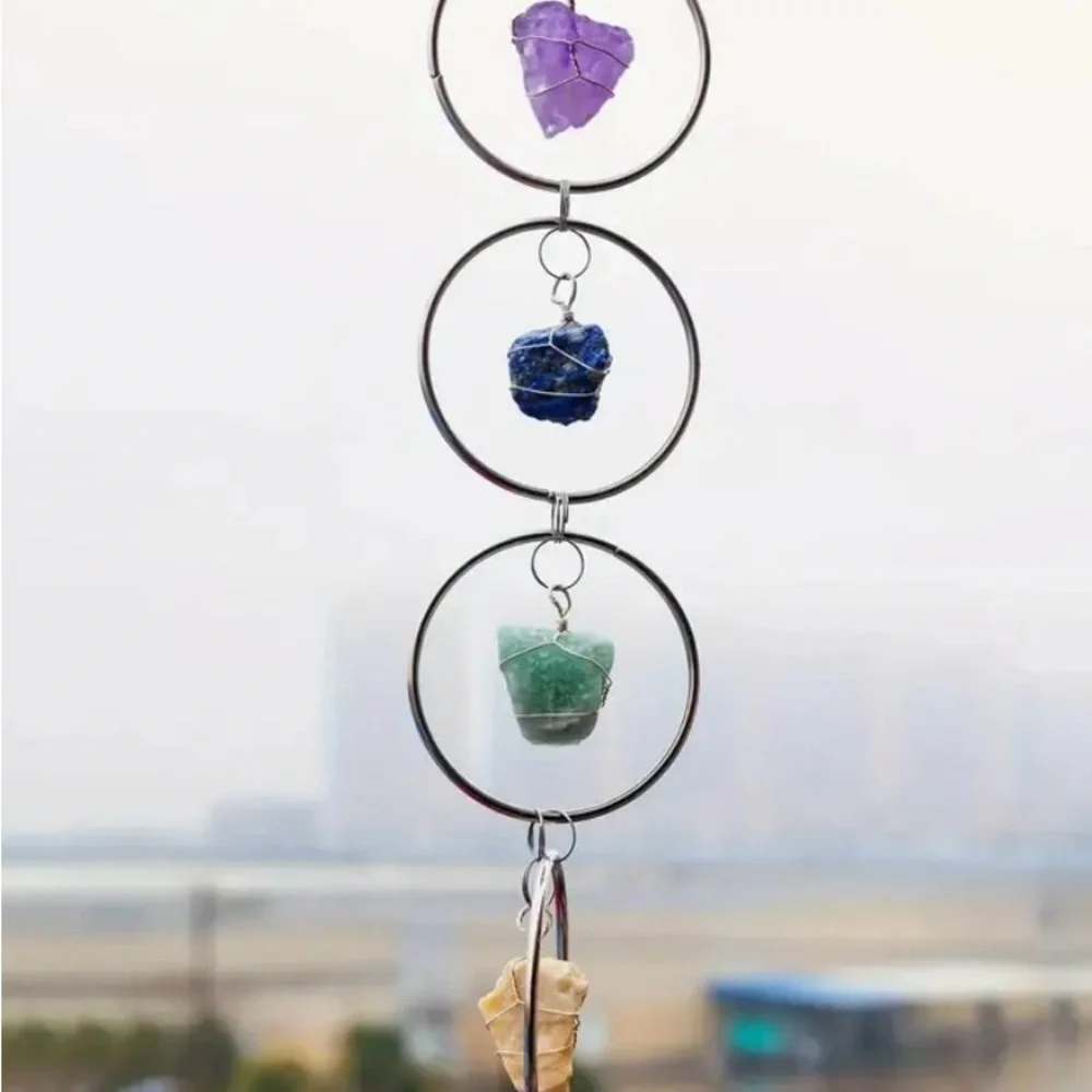 Golden or Copper Multi-Color Gemstone 7 Chakra Wall Hanging